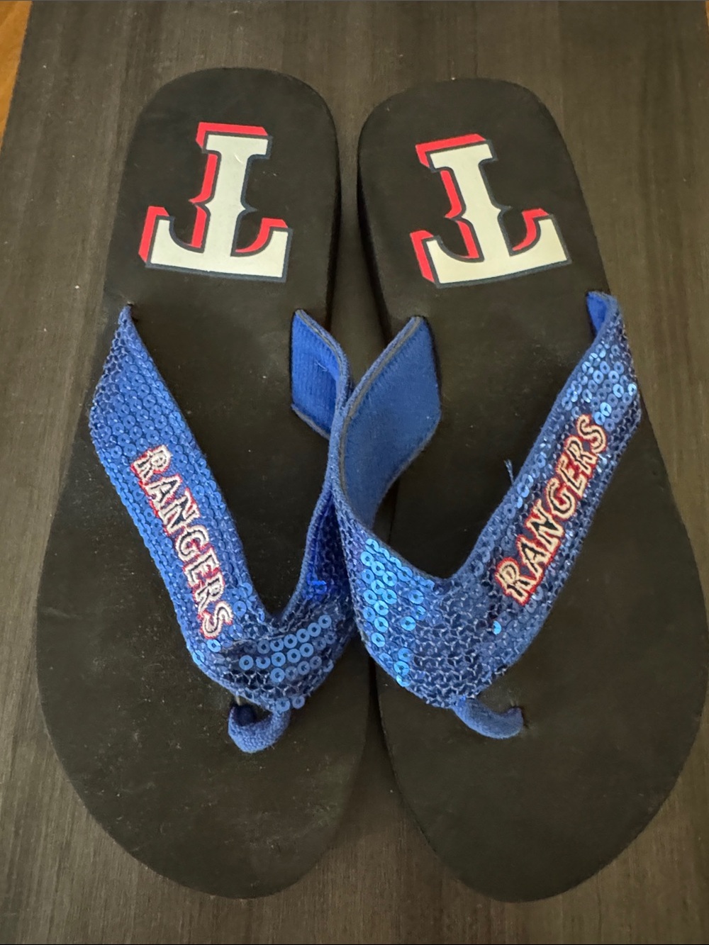 Blue Sequin 'Rangers' Flip Flops with Team Logo